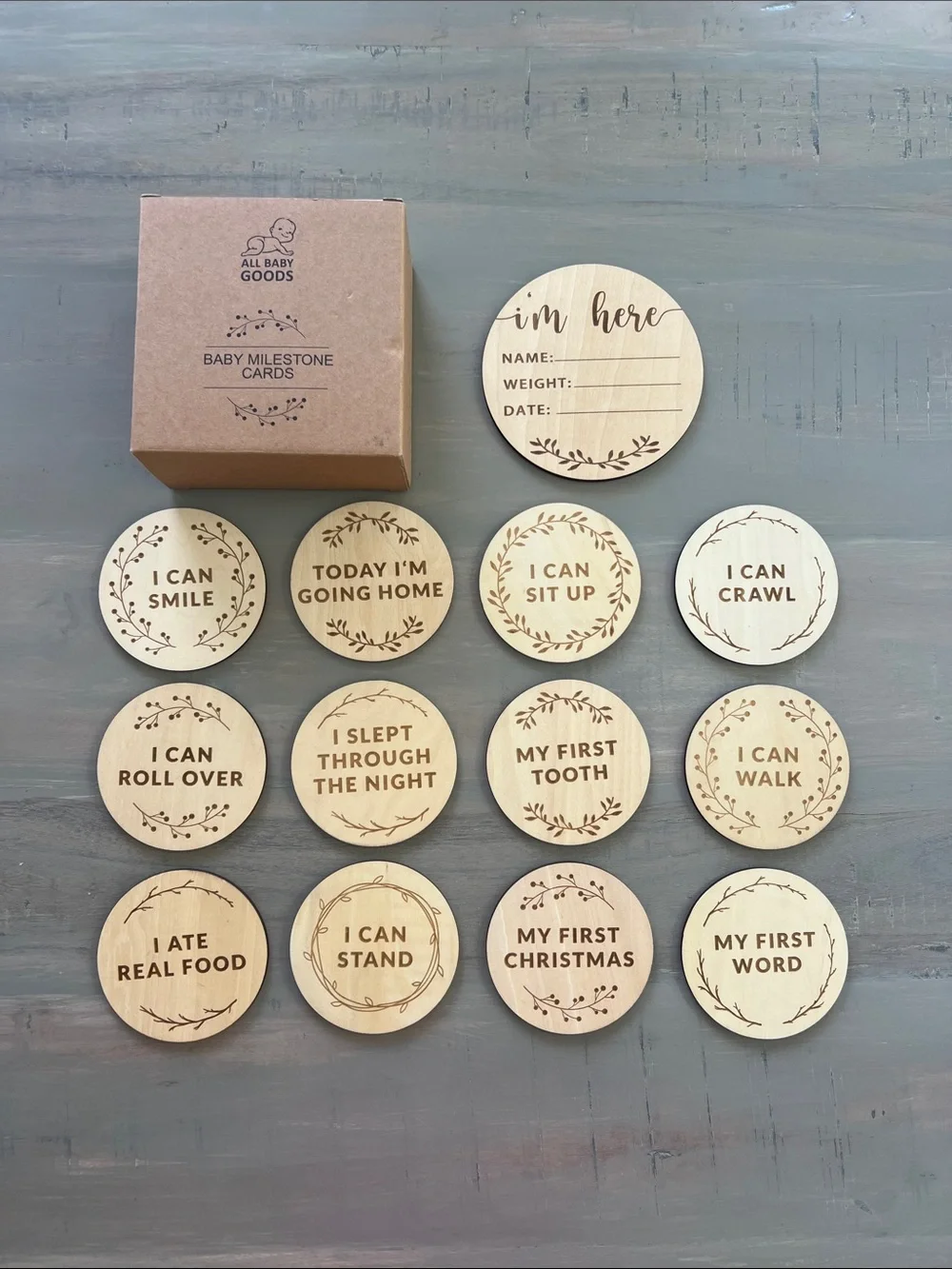 🆕 Neutral Wooden Baby Milestone Discs. Baby Shower Gift. NWT. NIB.